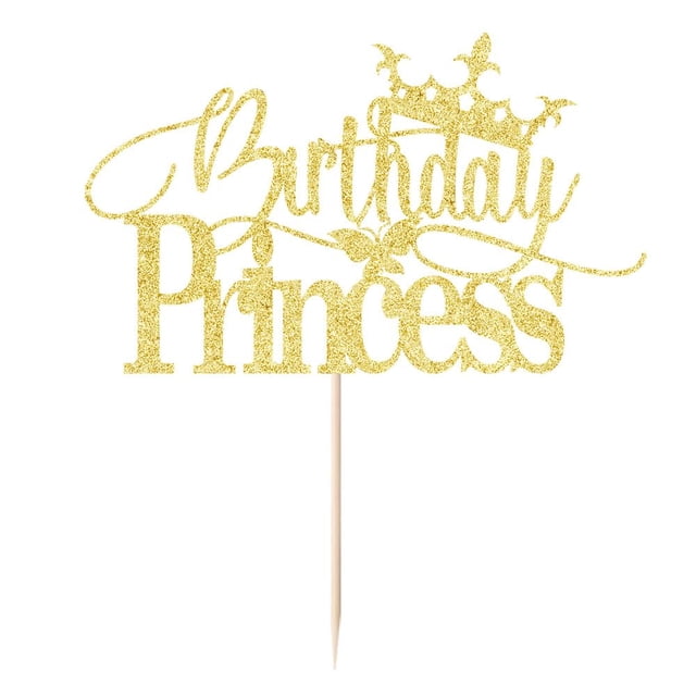 Cake topper de cumpleaños Princesa dorado con glitter 17 x 20 cm