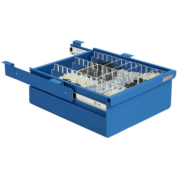 Steel Drawer 6" High with Partitions and Full Ball Bearing Suspension - 2"High x 14.5" Wide x 17" Length - Blue