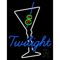 Twilight Martini Glass Bar LED Neon Sign 19 x 15 - inches, Clear Edge Cut Acrylic Backing, with Dimmer - Bright and Premium built indoor LED Neon Sign for Bar decor.