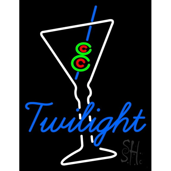Twilight Martini Glass Bar LED Neon Sign 19 x 15 - inches, Clear Edge Cut Acrylic Backing, with Dimmer - Bright and Premium built indoor LED Neon Sign for Bar decor.