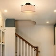 thumbnail image 2 of Claxy 3-Light Black Flush Mount Light with Drum White Fabric Shade, 2 of 7