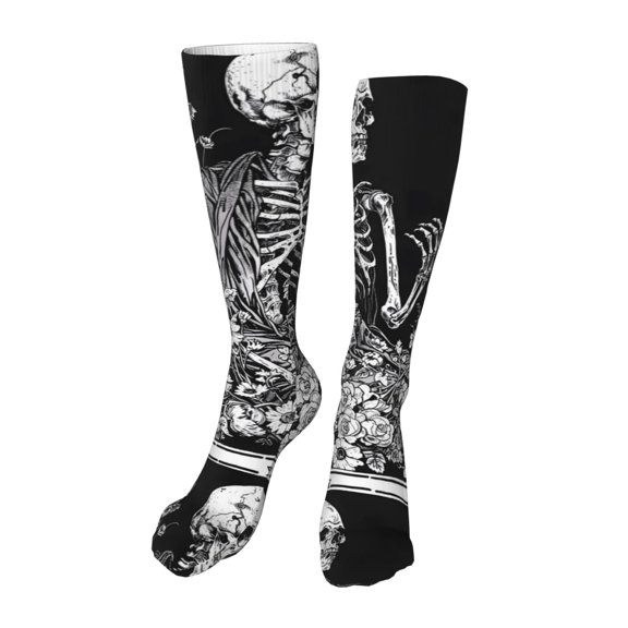 Kdxio Gothic Skull Floral Art Funny Silky Novelty Funky Long Knee High Socks Soft 3D Print Cosplay Crazy Stockings for Men Women