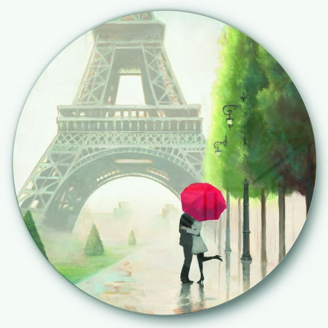 Designart 'Paris Romance Couples III' French Country Metal Circle Wall Art