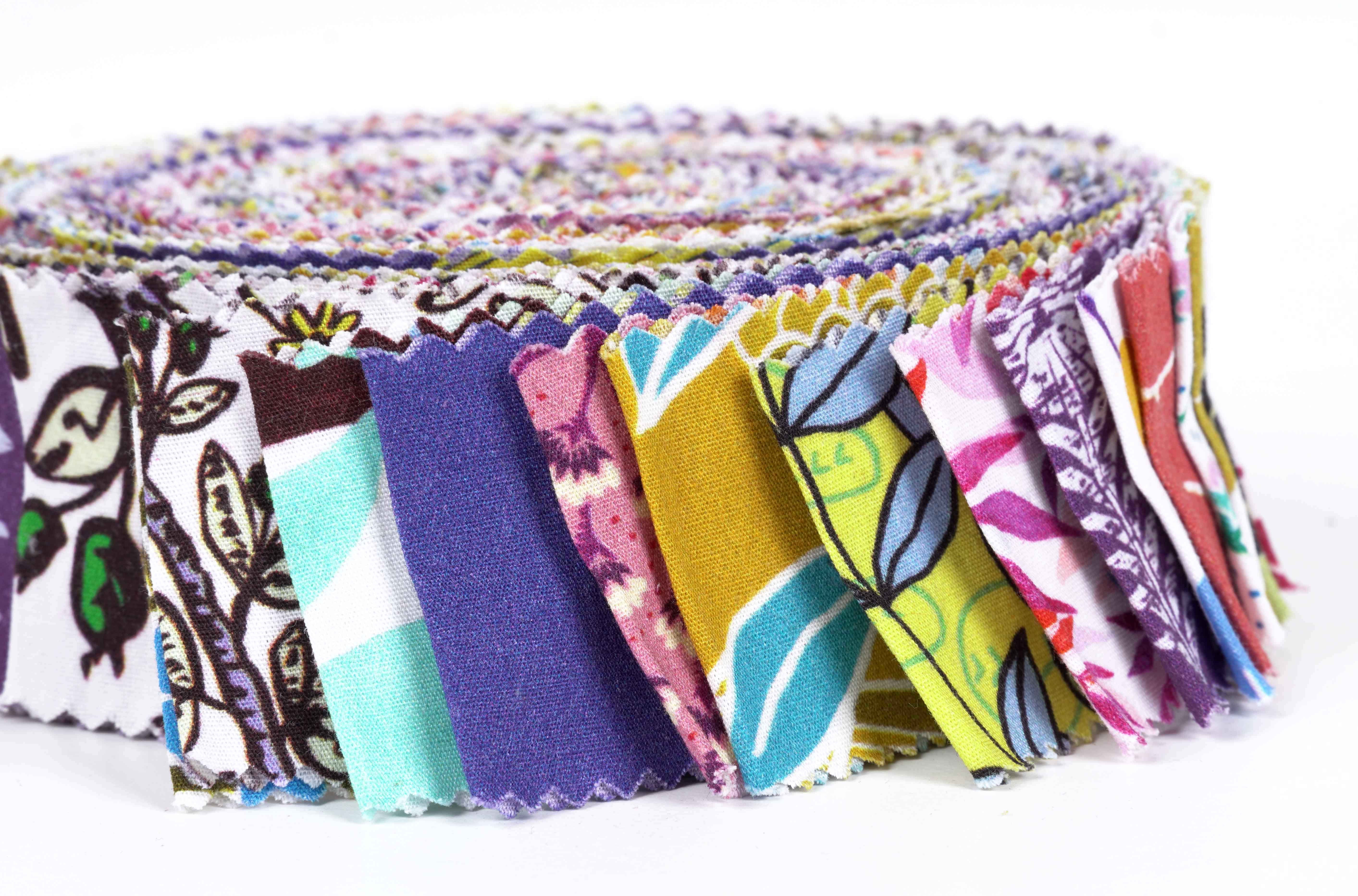 Soimoi 40Pcs Block Print Precut Fabrics Strips Roll Up 1.5x42inches Cotton Jelly Rolls For Quilting - Multicolor