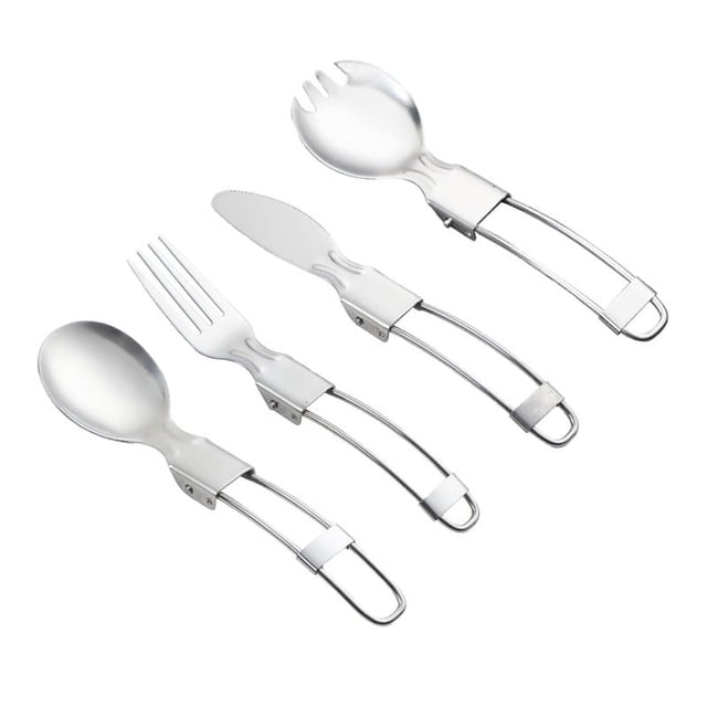 Juego de 4 cuchillos, tenedores y cucharas portátiles de acero inoxidable para acampar y picnic