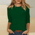 thumbnail image 2 of DENGDENG Hauts à Manches Trois Quarts pour Femmes Tunique Col Rond Hauts au Coude Mode 2025 Été Vêtements Décontractés Grande Taille Chemises à Manches Trois Quarts Blouses Habillées avec Poche Vert Foncé L, 2 of 9