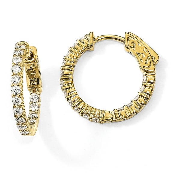 Primal Silver Sterling Silver Gold Tone Cubic Zirconia In and Out Round Hinged Hoop Earrings