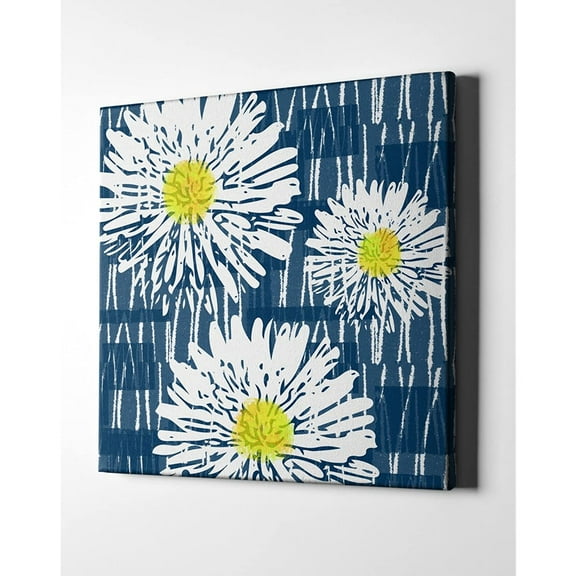 Epic Graffiti White Flowers on Blue by Linda Woods Giclee Canvas Wall Art, 26" x 26", Contemporary