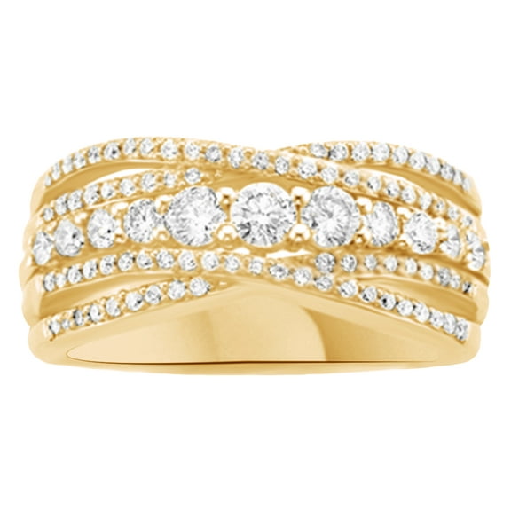 AFFY White Natural Diamond Anniversary Ring In 14k Yellow Gold (1 Cttw)