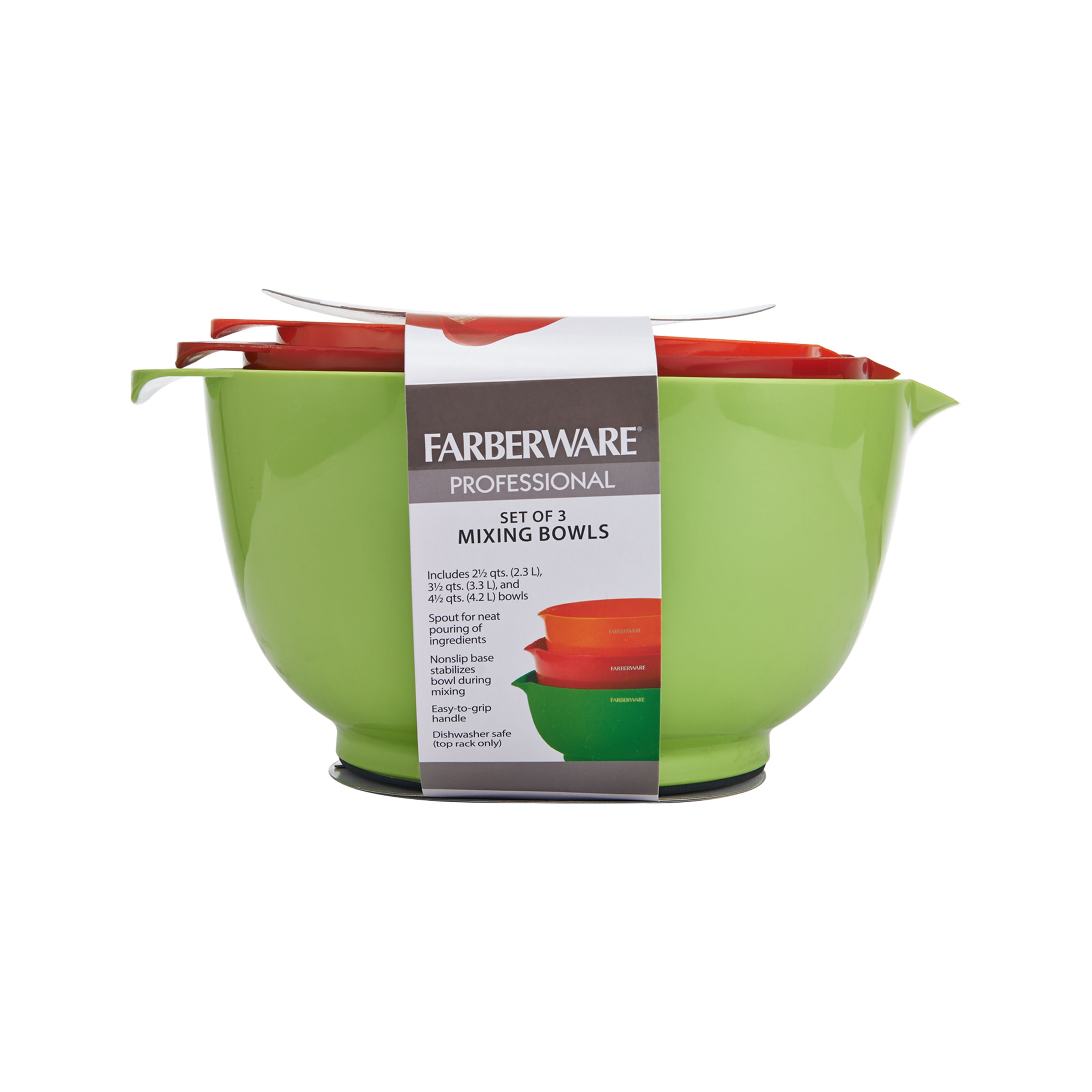 Farberware Classic Set of 3 Plastic Mixing Bowls in Assorted Colors 