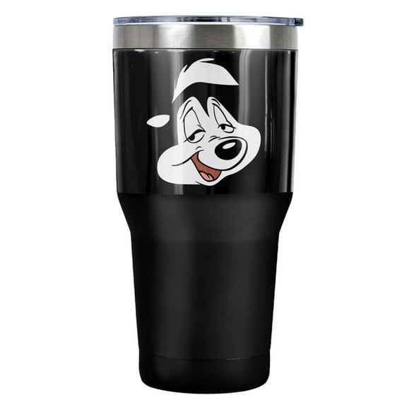 Looney Tunes Pepe Face Stainless Steel Tumbler 30 oz Coffee Travel Cup, Vacuum Insulated & Double Wall with Leakproof Sliding Lid