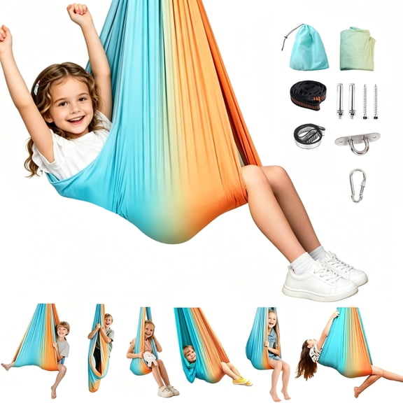 Vyrelis Sensory Swing for Kids Therapy Cuddle Swing with All Hardware Calming Cocoon Therapy Swing Sensory Hammock Indoor Outdoor for Autism (Orange)