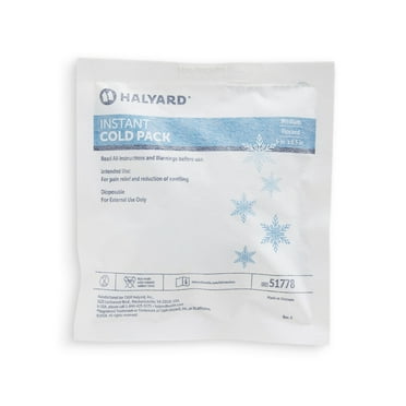 HALYARD Instant Cold Pack Disposable Cold Compress Ice Packs w/ Flocking for Swelling Injuries Toothaches Sprains Strains 6 X 6.5 Inches, 24 Packs Per Case - 51778
