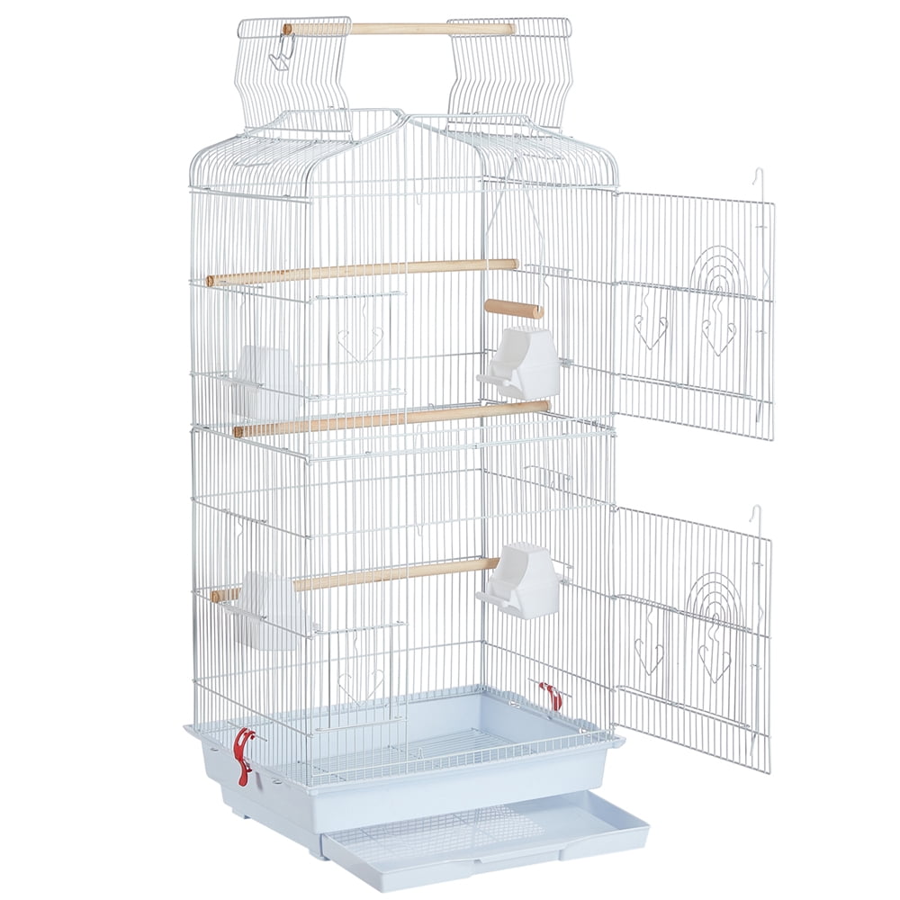 Renwick 41" Four Feeders Double-Door Metal Birdcage with Slide-Out Tray,White
