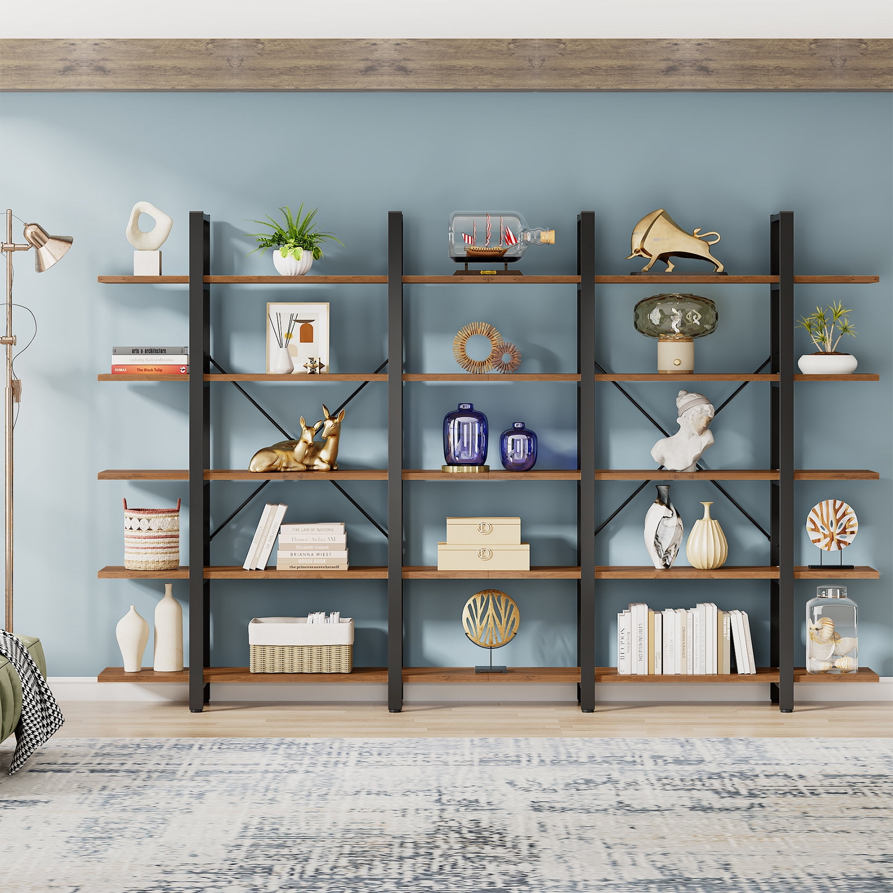 Tribesigns 5-Tier Bookshelf, Industrial 72 inch Bookcase, Vintage Brown