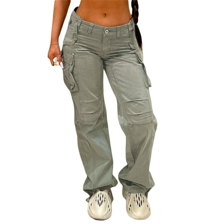 Women Cargo Pants Casual Loose Low Waist Baggy Cargo Trousers Solid Color  Joggers Sweatpants Hip Hop Streetwear