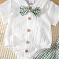 thumbnail image 4 of ATOGUTA Matching Set Boy Button Down Romper Shirts and Plaid Overalls with Adjustable Straps Size 0-18M Kids Clothing Green, 4 of 8
