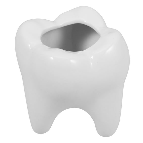 HOMEMAXS Tooth Shaped Planter Pot Creative Ceramic Flower Pot With Drainage Hole White Cute Succulent Holder For Home Office Garden Decor