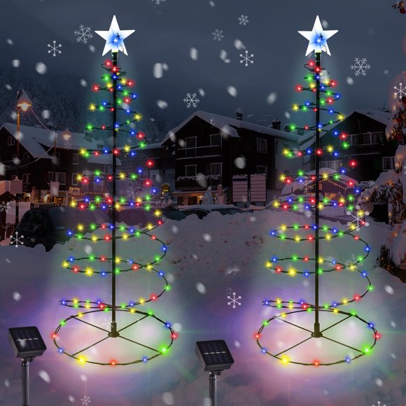 Decoraciones navideñas para exteriores, árbol en espiral solar de 74 cm, paquete de 2