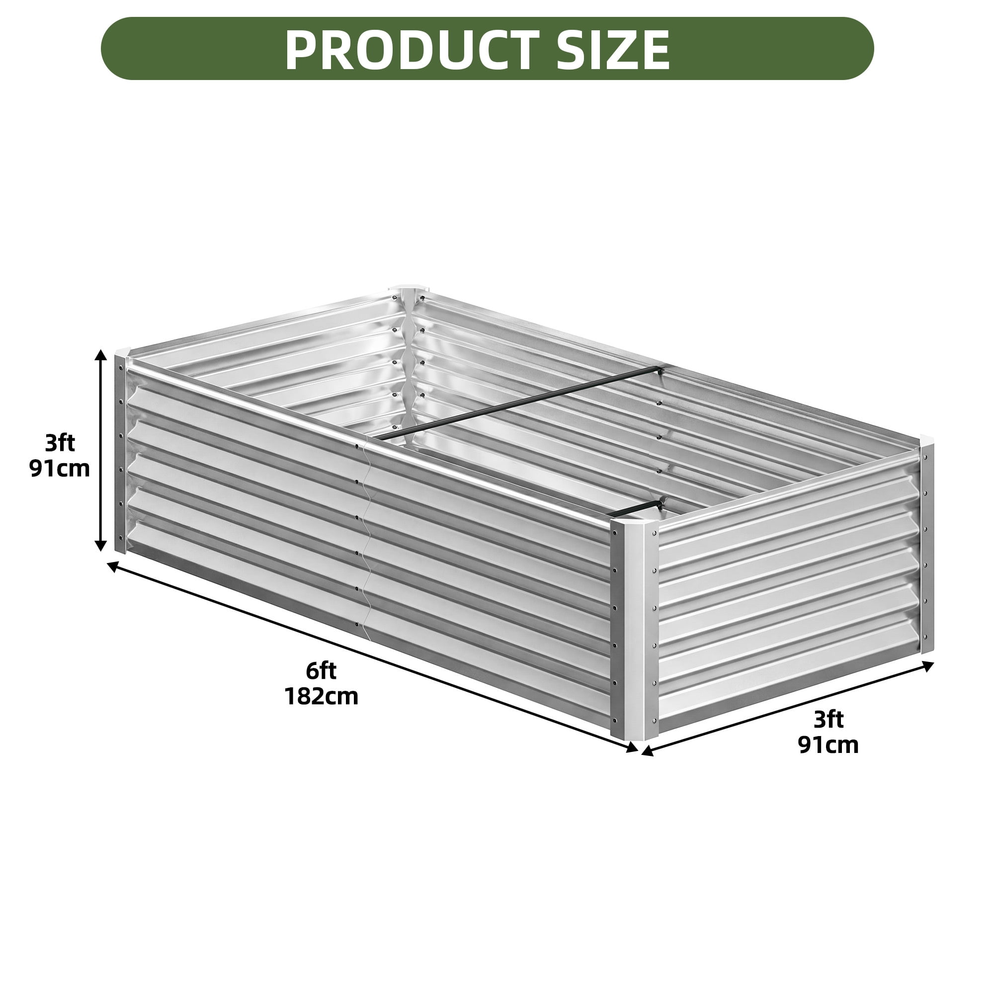 Uforic Galvanized Raised Garden Bed Kit, Metal Planter Box with Gloves, Metal Raised Garden Beds for Vegetables,Silver,6x3x3ft