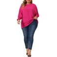 thumbnail image 2 of Unique Bargains Women's Plus Size Chiffon Tops Batwing Ruffle Long Sleeve Loose Blouses 1X Hot Pink, 2 of 6