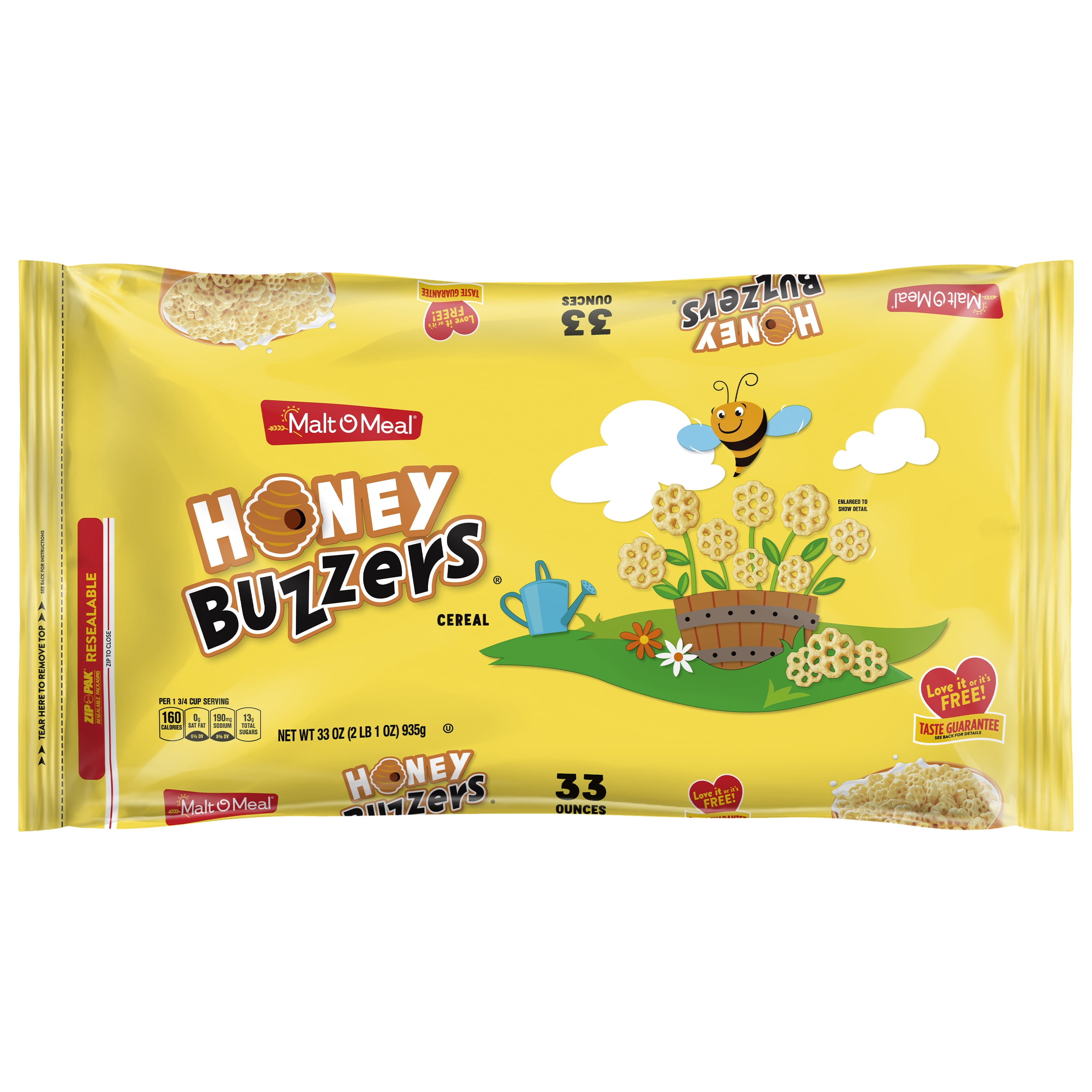 Malt-O-Meal Honey Buzzers® Kids Breakfast Cereal, Family Size Bulk Bagged Cereal, 33 oz - 1 Ct