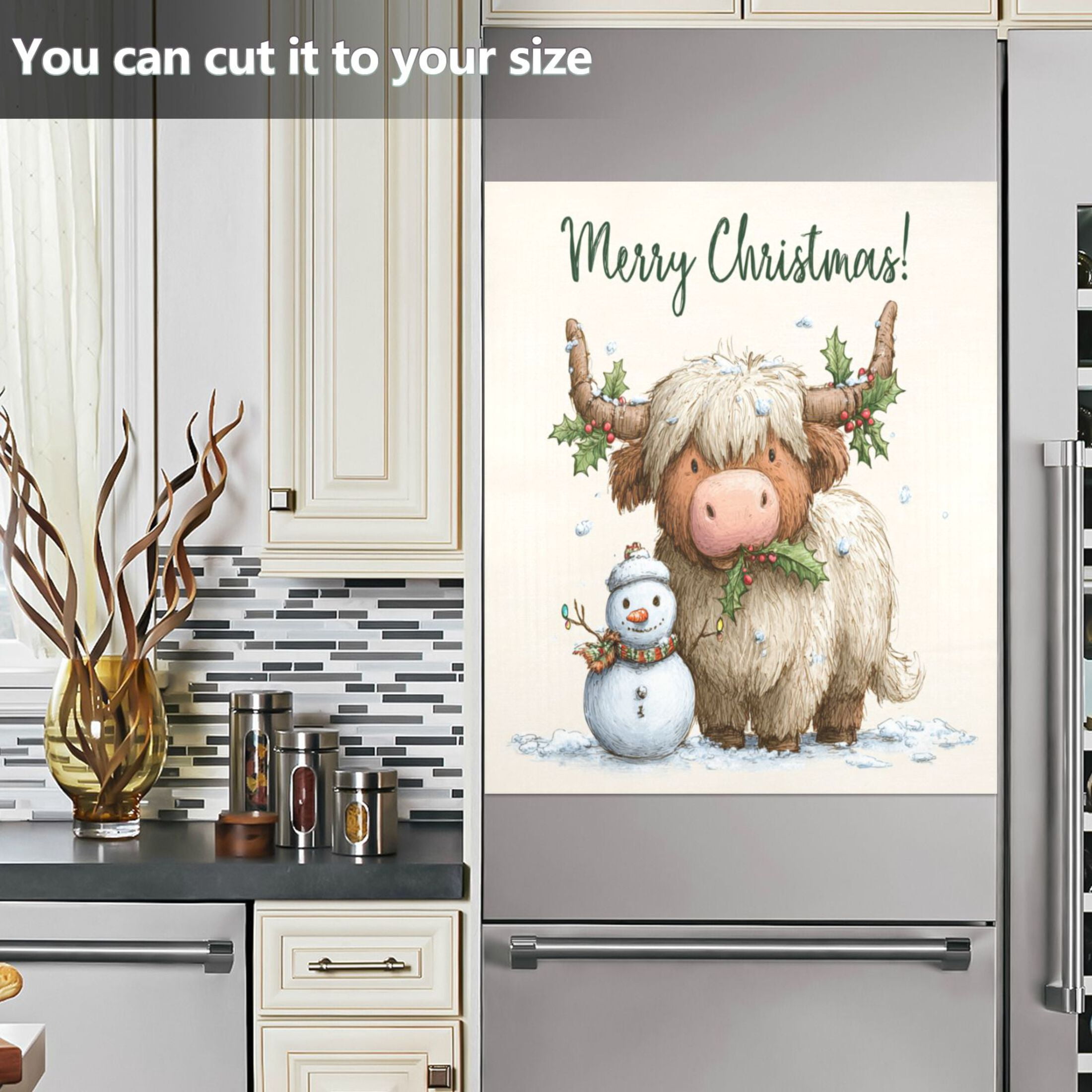 Dishwasher Magnetic Refrigerator Magnet Cover Sticker Home Decorative 23"x26" Christmas Highland Cow