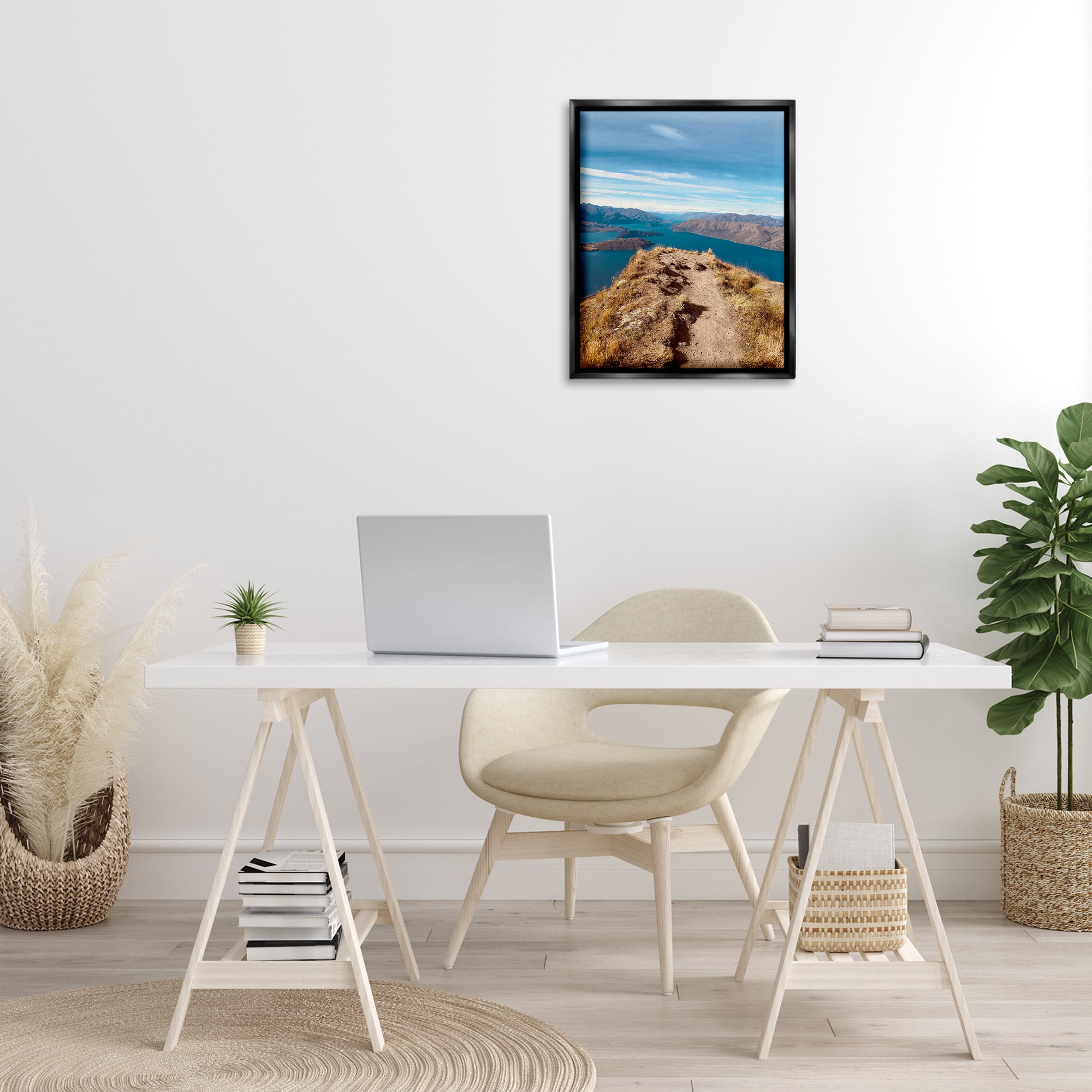 Stupell Industries Cliffs over Blue Sea Landscape Photography Black Floater Framed Art Print Wall Art, 17 x 21