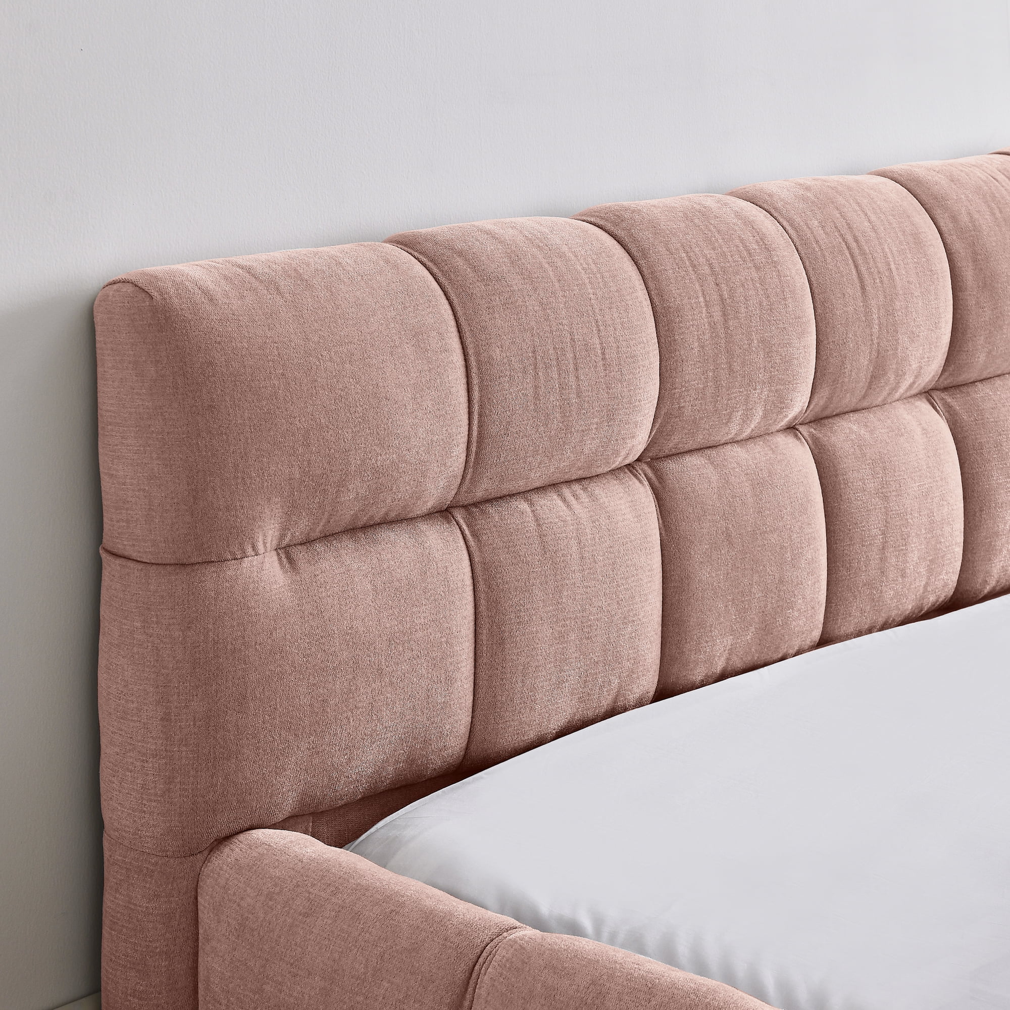 Bed Frames Queen Size Upholstered Bed Frame with Thick Fabric, Chenille Fabric Grounded Queen Size Platform Bed with Headboard and Solid Frame. No Box Spring Needed, PINK(68''*86.5''*23.5''),Adjustab