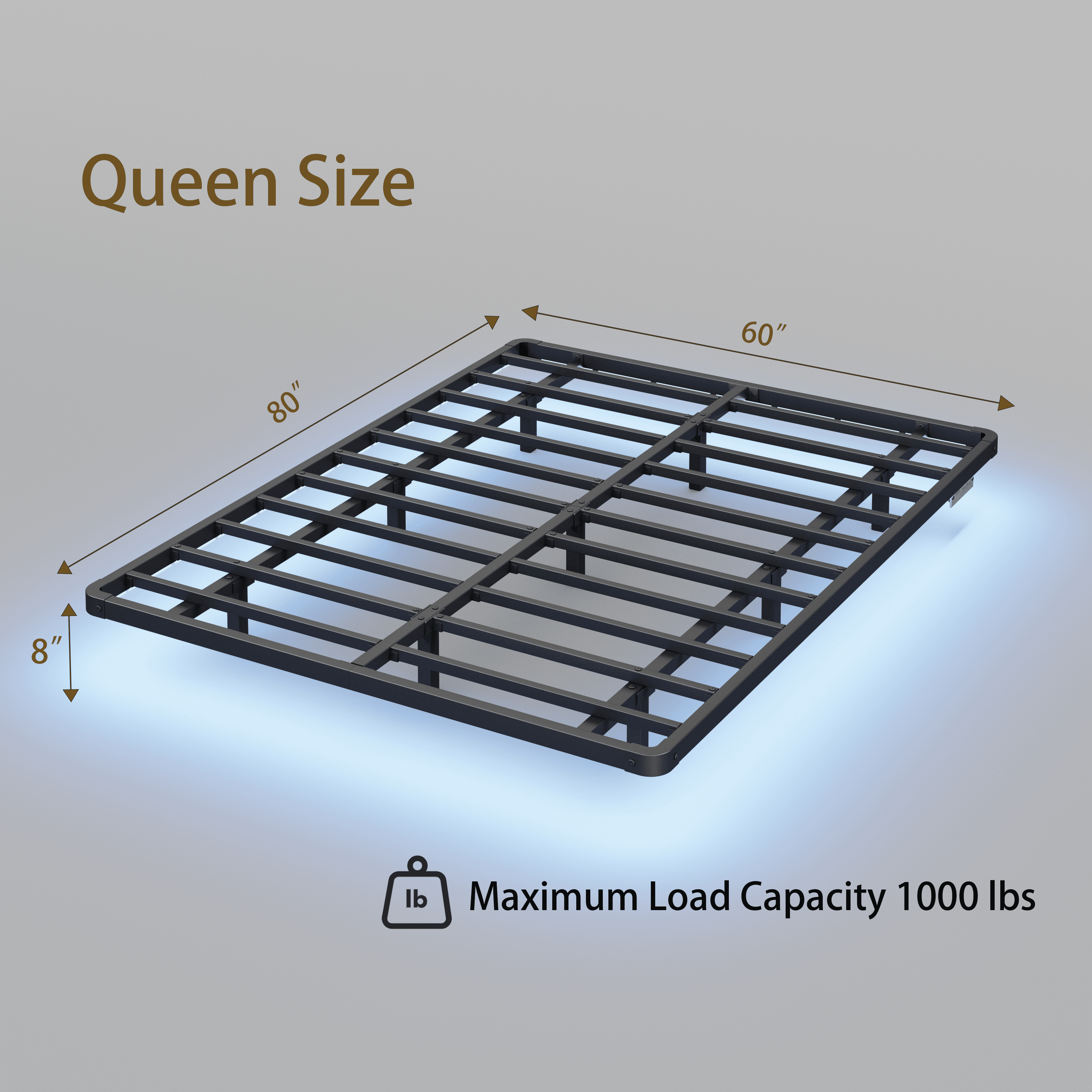 Woozuro 8 inch Queen size Floating Bed Frame with LED Strip Light,No Box Spring Needed,Noise-Free,Black