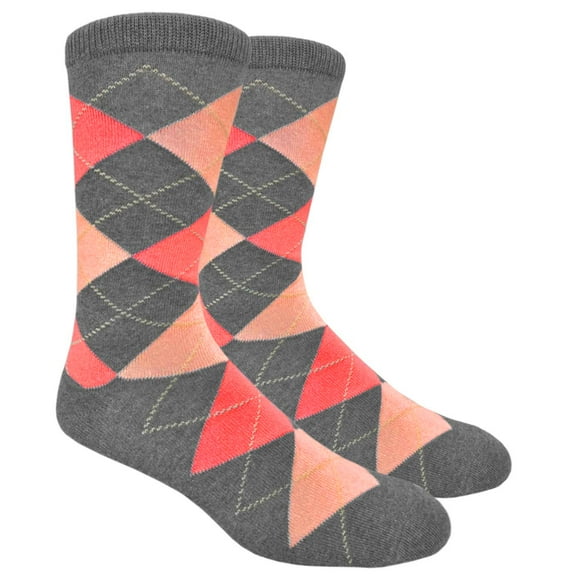 Urban-Peacock Men's Argyle Dress Groomsmen Socks - Charcoal Grey, Bellini Peach & Coral - 1 Pair