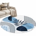 thumbnail image 2 of Round Area Rug 3.3 Ft, Blue Bohogeometric Washable Non-Slip Circle Carpet for Living Room/Bedroom, Bohemia Ethnic Abstract Lines Leaf Low-Profile Small Kitchen Mats Collection Rugs for Indoor, 2 of 7