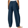 thumbnail image 4 of Diufon Cotton Linen Pants for Women Solid Color Lounge Pants Elastic Waist Wide Leg Pants with Pockets, 4 of 7