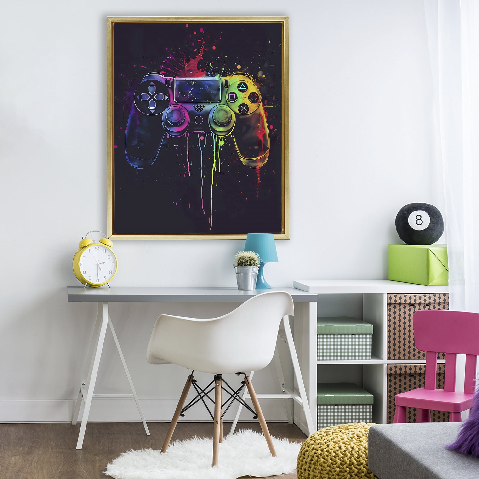 Stupell Industries Rainbow Glow Gaming Controller Gold Framed Floater Canvas Wall Art, design by Creative Studio