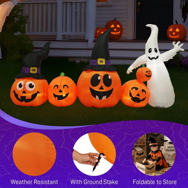 Alvantor 8 ft Halloween Inflatable Pumpkin Family and Ghost with 5 Built-In LED Lights