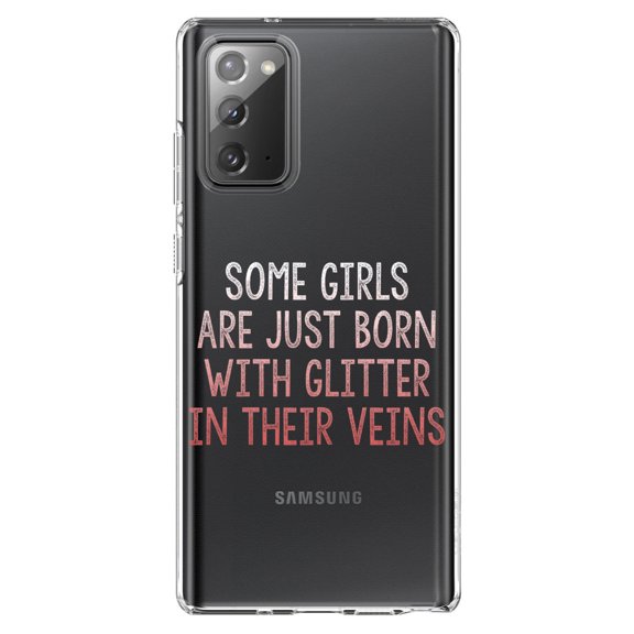 DistinctInk Clear Shockproof Hybrid Case for Samsung Galaxy Note 20 (6.7" Screen) - TPU Bumper Acrylic Back Tempered Glass Screen Protector - Some Girls Are Just Born with Glitter in Their Veins