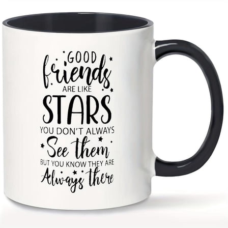1pc 11oz White Ceramic Coffee Mug with Black Handle Inspirational Friendship Quote Best Friend Women BFF Birthday Present Microwave Cup with Good Frie