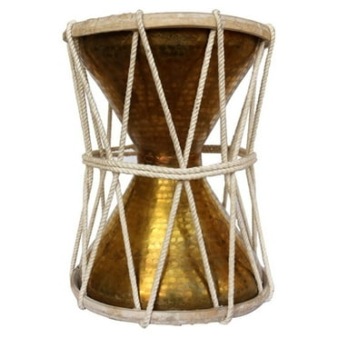 De Kulture Works Handheld Brass Damroo (Large) Traditional Indian Folk Musical Percussion Instruments, Handmade Drum Damru , 9x12.5 (DH) Inches