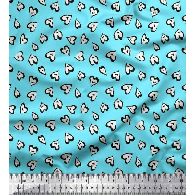 Soimoi Polyester Crepe Fabric White Heart Print Sewing Fabric Yard 42 Inch Wide