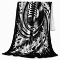 thumbnail image 2 of Vintage Microphone with Music Notes, Bold Graphic Style for Music Lovers, Black White Soundwave Scene and Birthday Gift, Soft Flannel Blanket for Studio and Game Room, Home Decor, 2 of 9