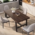 thumbnail image 3 of Industrial Dining Table for 4-6 People, 63" Long Wooden Kitchen Table with Sturdy Metal Frame & Birch Finish, Seats 4 Rectangular Counter for Dinner, Kitchen, Dining Room-Dark Rustic Birch, 3 of 9