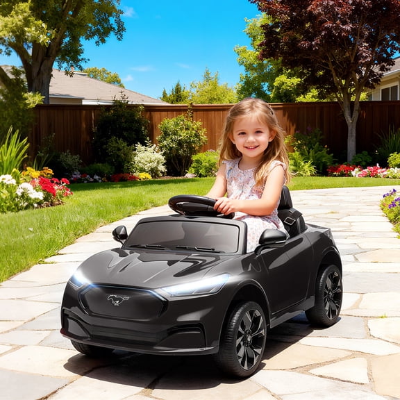 Qaba 12V Licensed Ford Mustang Mach-E Electric Car, Kids Ride On Car with Remote Control, Adjustable Speed, LED Light, Music, Suspension, Black