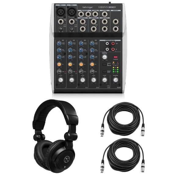 Behringer XENYX 802S Premium Analog 8-Channel Mixer with USB Streaming Interface, Bundle with TAPH100 Headphones and 2x 50' XLR Microphone Cable
