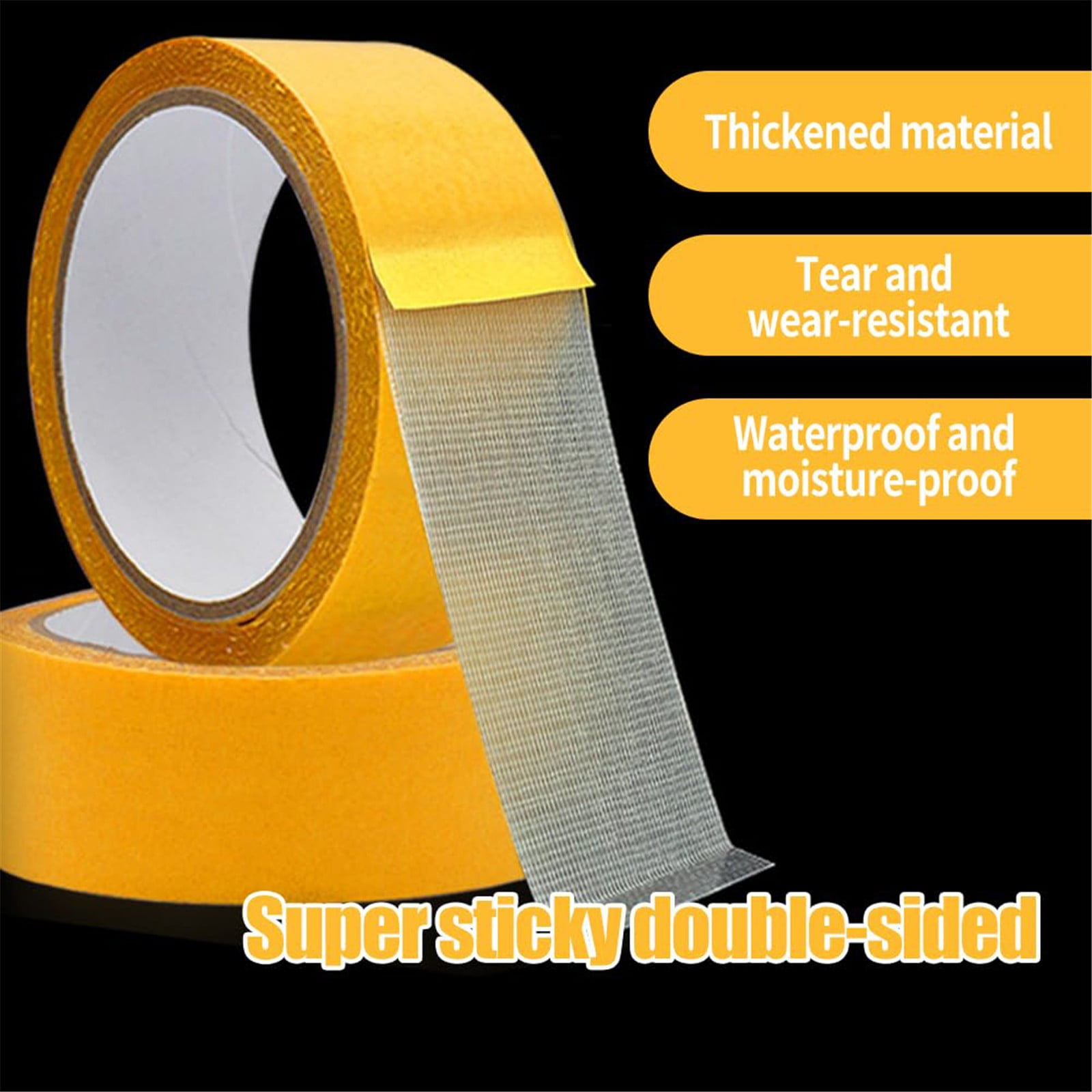 ZOURIH 3 Pcs Double Sided Tape Heavy Duty 2"*65.6ft,High Tack Strong Wall Adhesive Tape with Fiberglass Mesh,Removable Sticky Double Sided Mounting Type for Rugs,Carpets,Pictures,Yellow