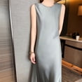 thumbnail image 7 of ZOCEPT Summer Solid Silk Long Mid-Calf Party Dresses Elegant Women‘s Silk Satin Dress Sexy V-Neck and O-Neck Korean Casual Dress, 7 of 7