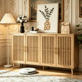 thumbnail image 2 of Algherohein Modern Sideboard Buffet with Slatted Barn Doors, Wood Accent Storage Consol, TV Stand, Coffee Bar for Dining Room, Oak 4 Doors, 2 of 6