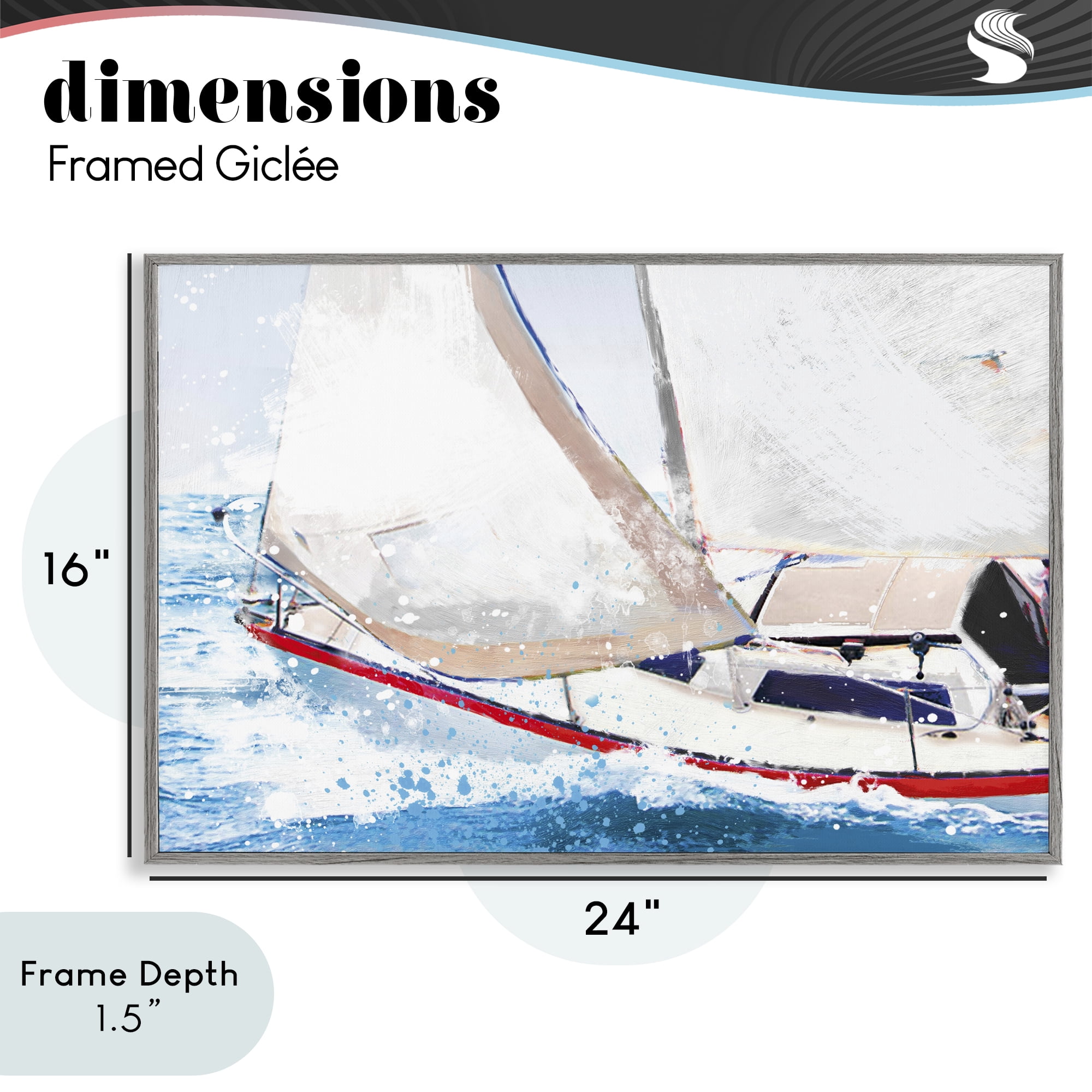 Stupell Industries Sailboat Racing Through Blue Waves Gray Framed Giclee Art, design by Porter Hastings