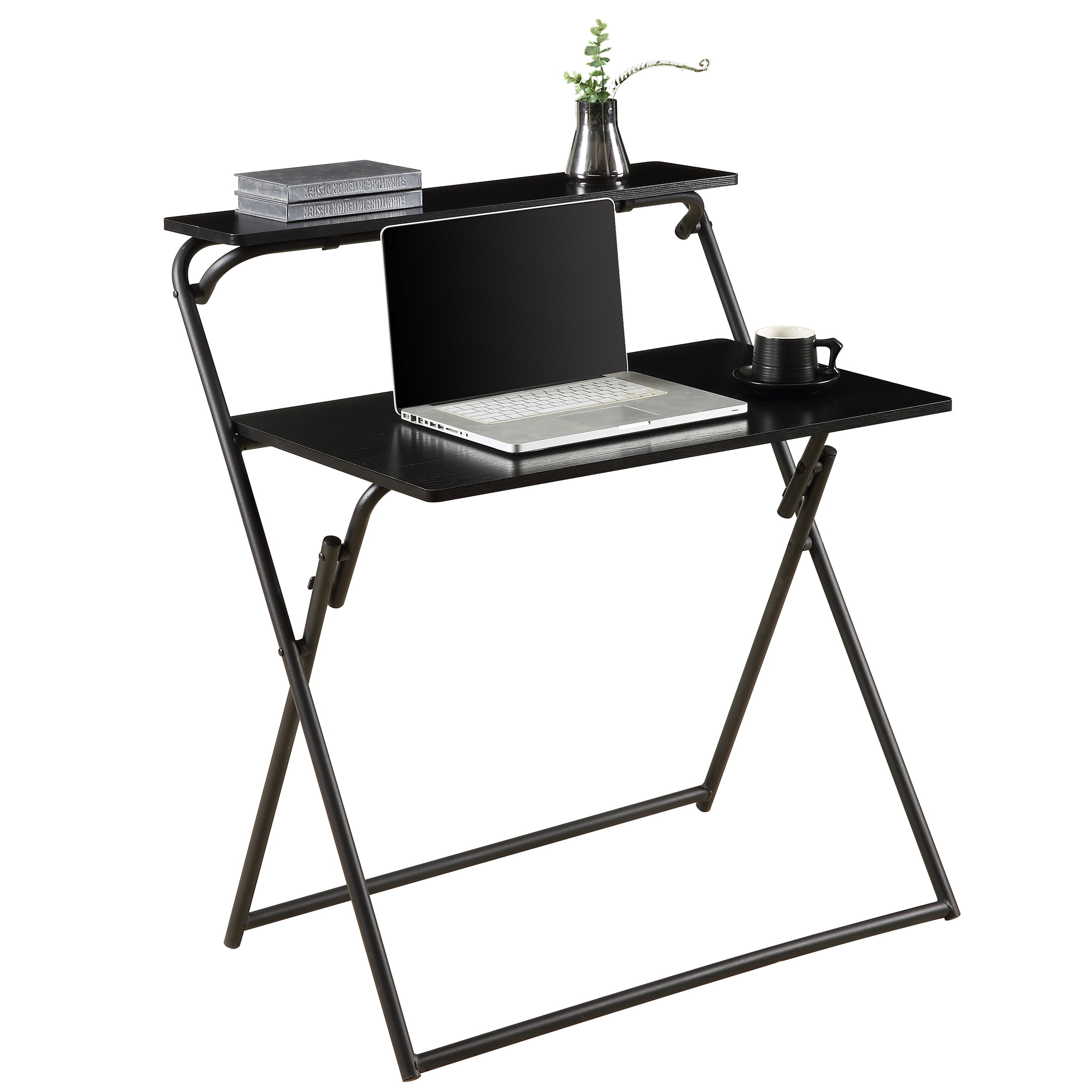 Small Folding Office Computer Desk Portable Writing Table with Solid Metal Frame, Multi Purpose
