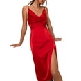 thumbnail image 3 of Qiylii Women's Evening Party Dresses, Spaghetti Strap Sleeveless Backless V Neck Split Solid Color Summer Dresses, 3 of 6