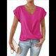 thumbnail image 1 of Camiseta Básica Holgada Informal de Verano para Mujer, Color Liso, Corta, Cuello en V, Color Rosa Rojo, XXXL, 1 of 7